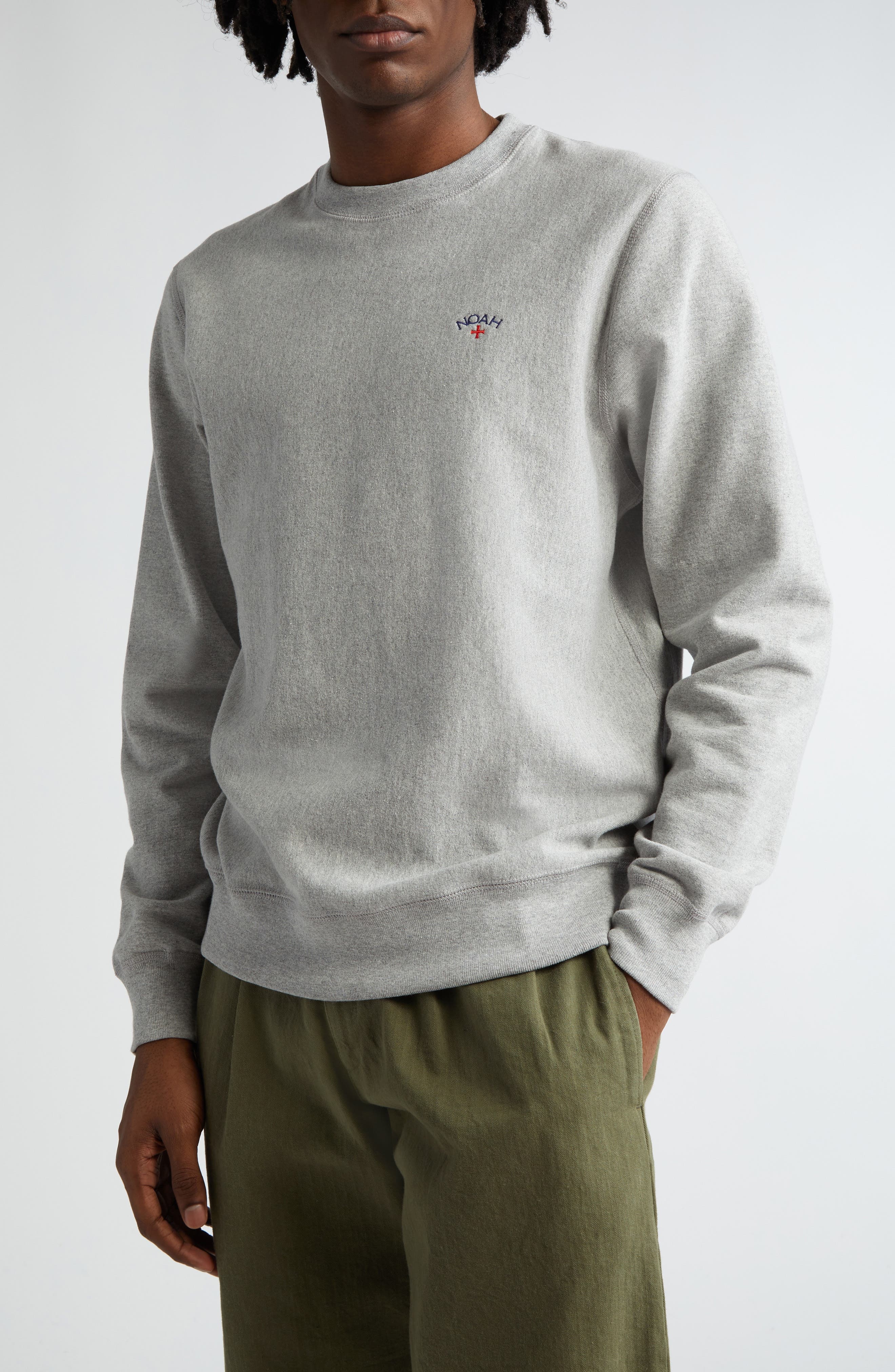 Noah Classic Cotton French Terry Crewneck Sweatshirt in Heather Grey at Nordstrom - 1