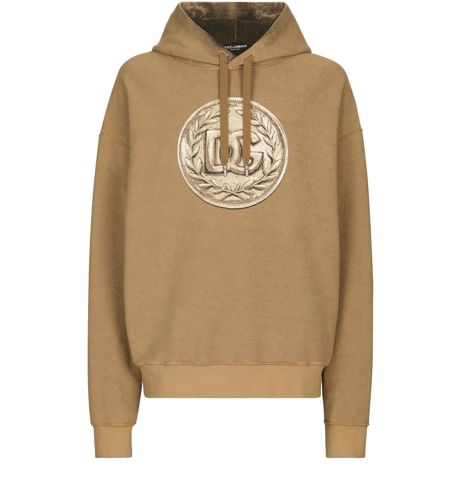 Reverse Jersey Hoodie with Hood and Coin Print - 1