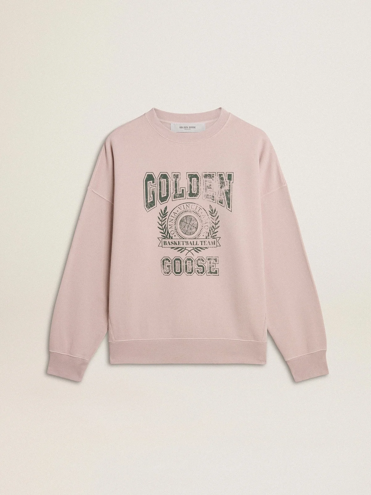 Old rose unisex round neck sweatshirt with green logo print - 1