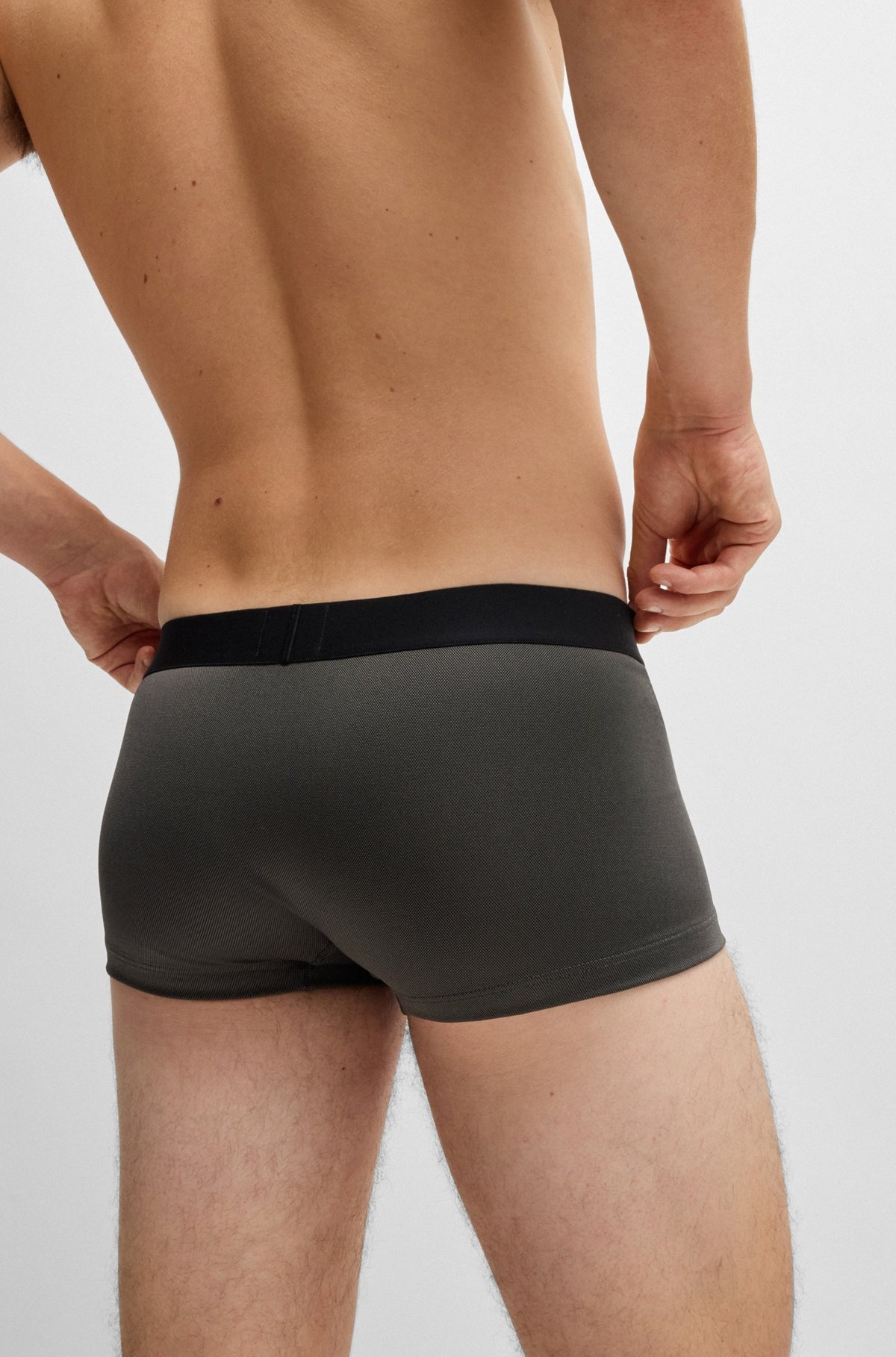 SHINY-PIQUÉ REGULAR-RISE TRUNKS WITH LOGO WAISTBAND - 5