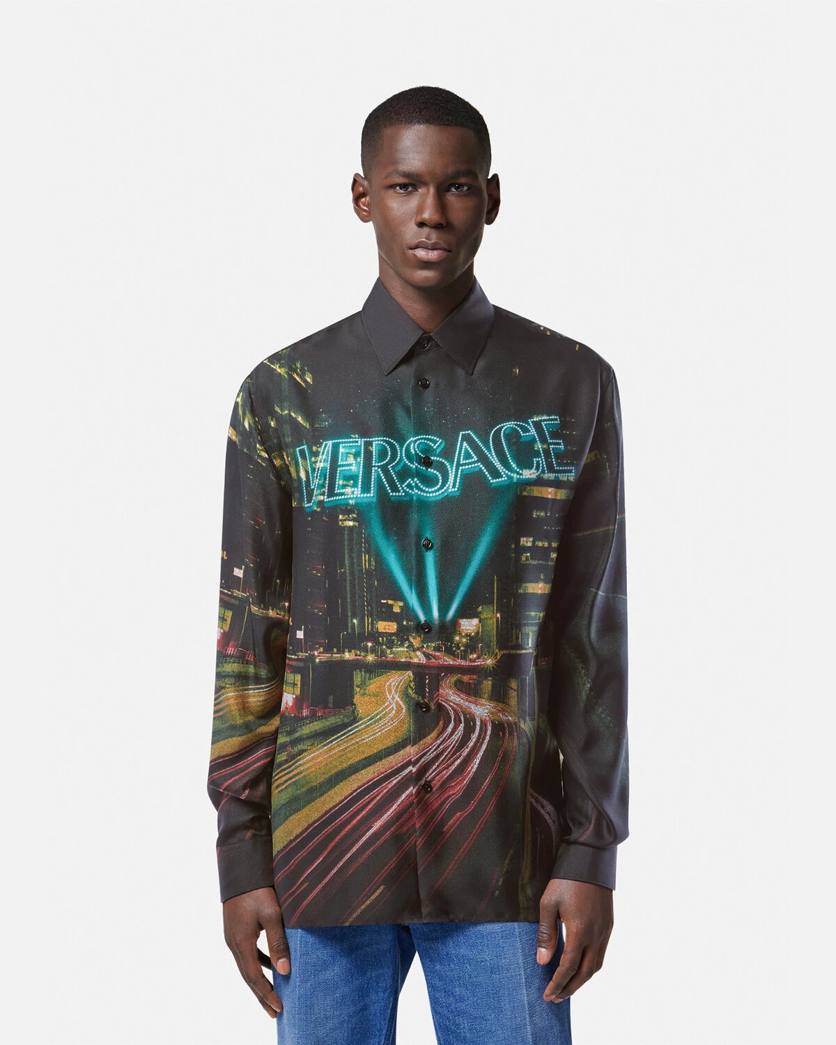 Versace Medusa Saddle Silk Shirt in Blue for Men