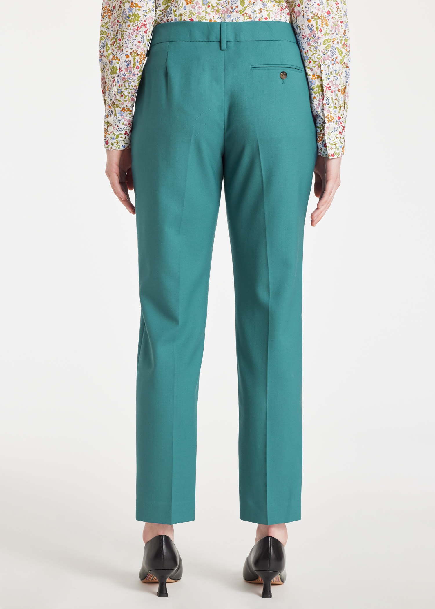 Light Teal Wool Tapered-Fit Trousers - 4