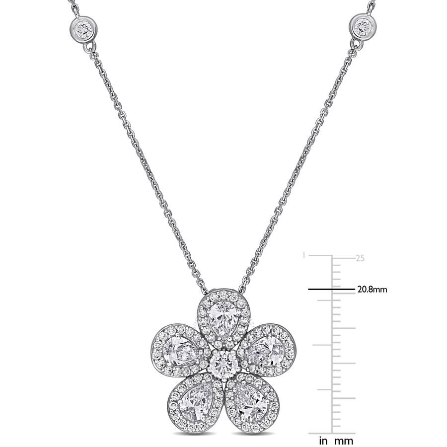 Created Forever - Created Forever 3 1/4ct TW Lab-Grown Diamond Flower Pendant with Chain in 14k White Gold - 17 in - 3