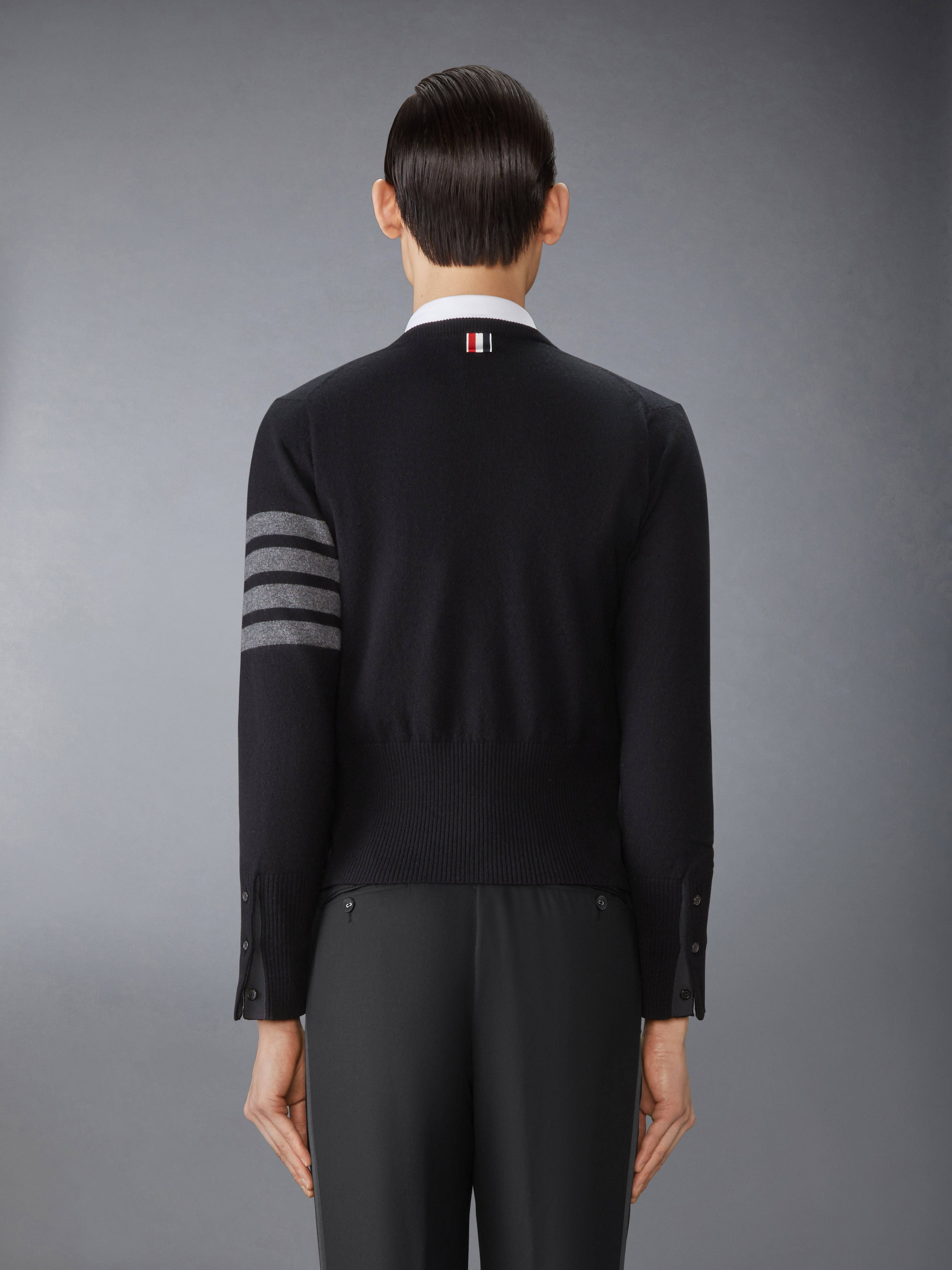 CASHMERE CLASSIC CREW NECK 4-BAR CARDIGAN - 4
