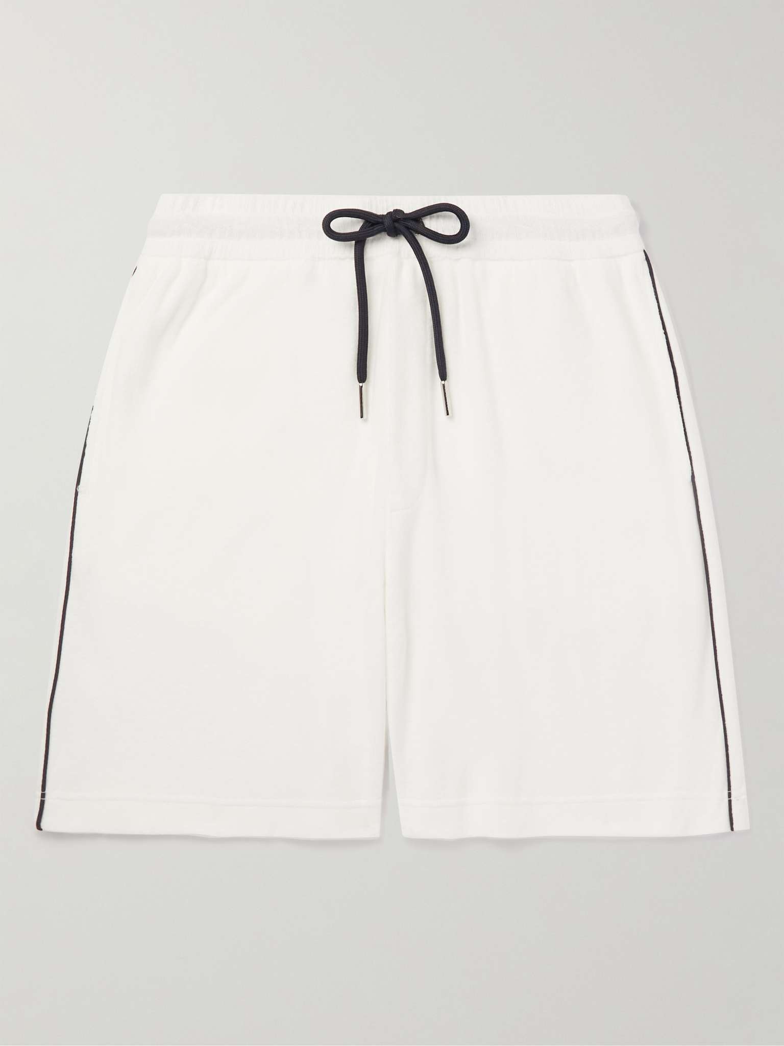 Straight-Leg Piped Cotton-Terry Drawstring Shorts - 1