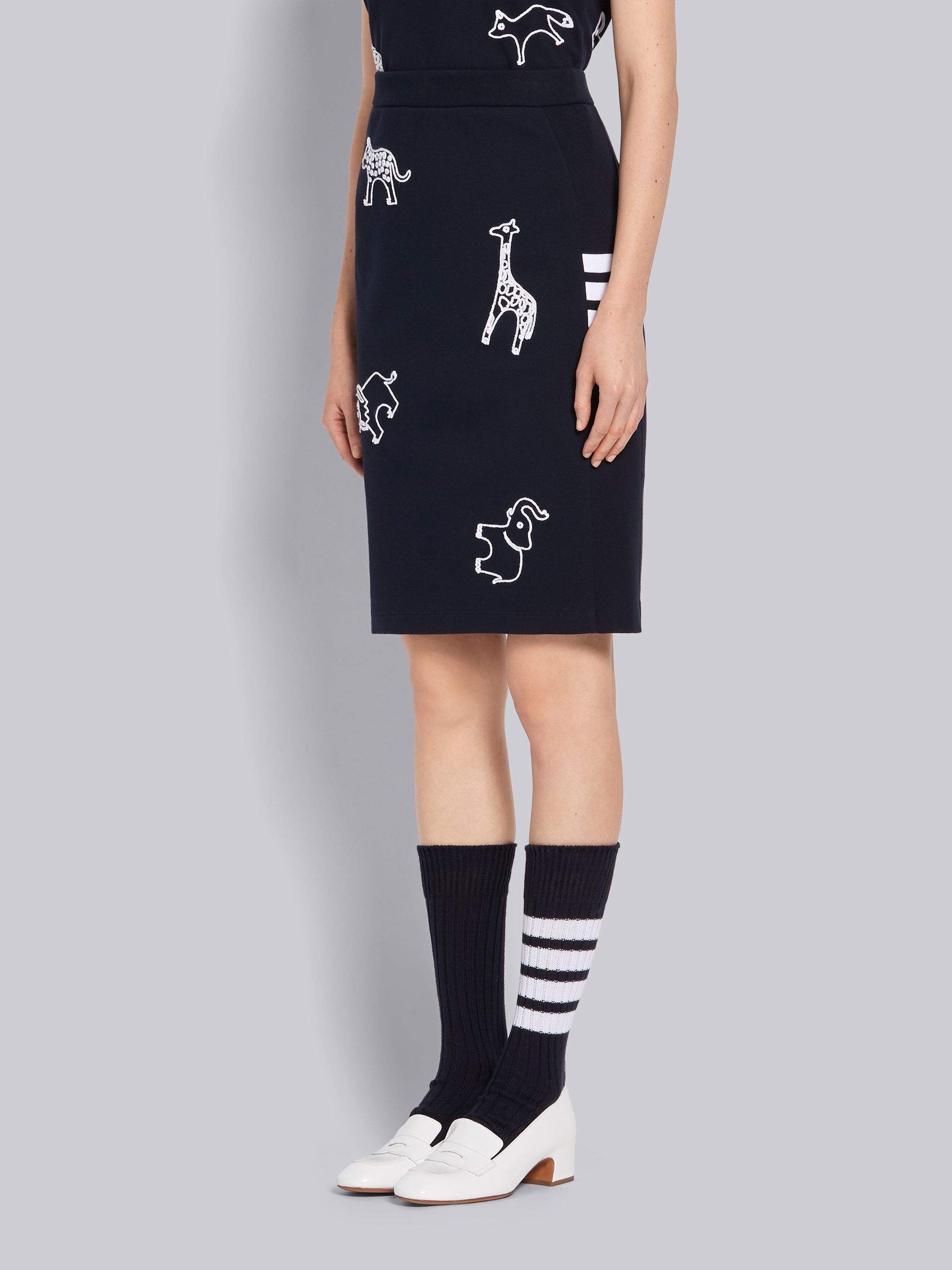 Navy Classic Cotton Pique Animal Icon Embroidery 4-Bar Skirt - 2