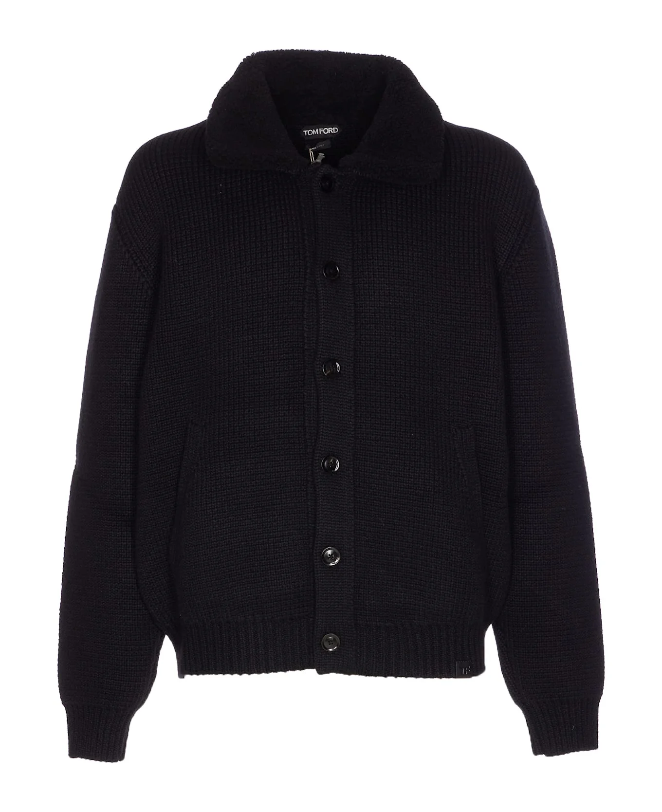 Shearling Collar Cashmere Cardigan - 1