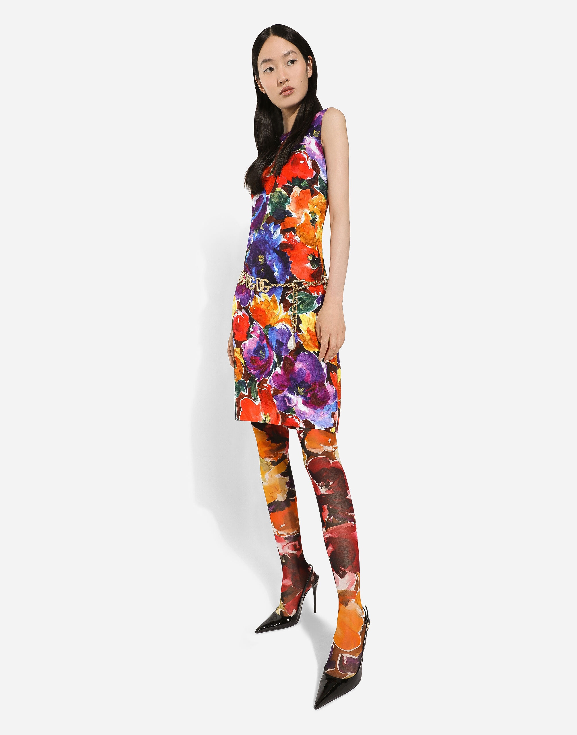 Brocade midi dress with abstract flower print - 5