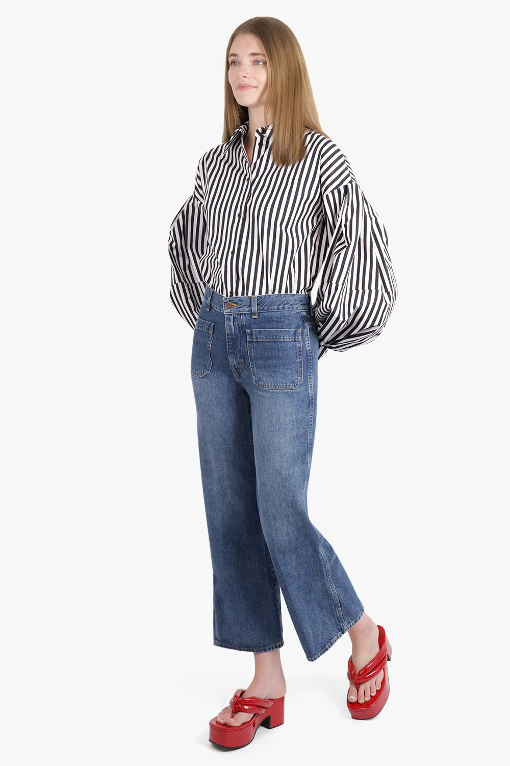 STRIPE L/S SHIRT WITH BALLOON SLEEVES | BLACK/WHITE - 4