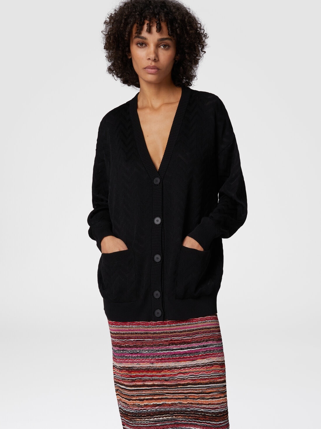 Tonal chevron oversized cardigan - 4