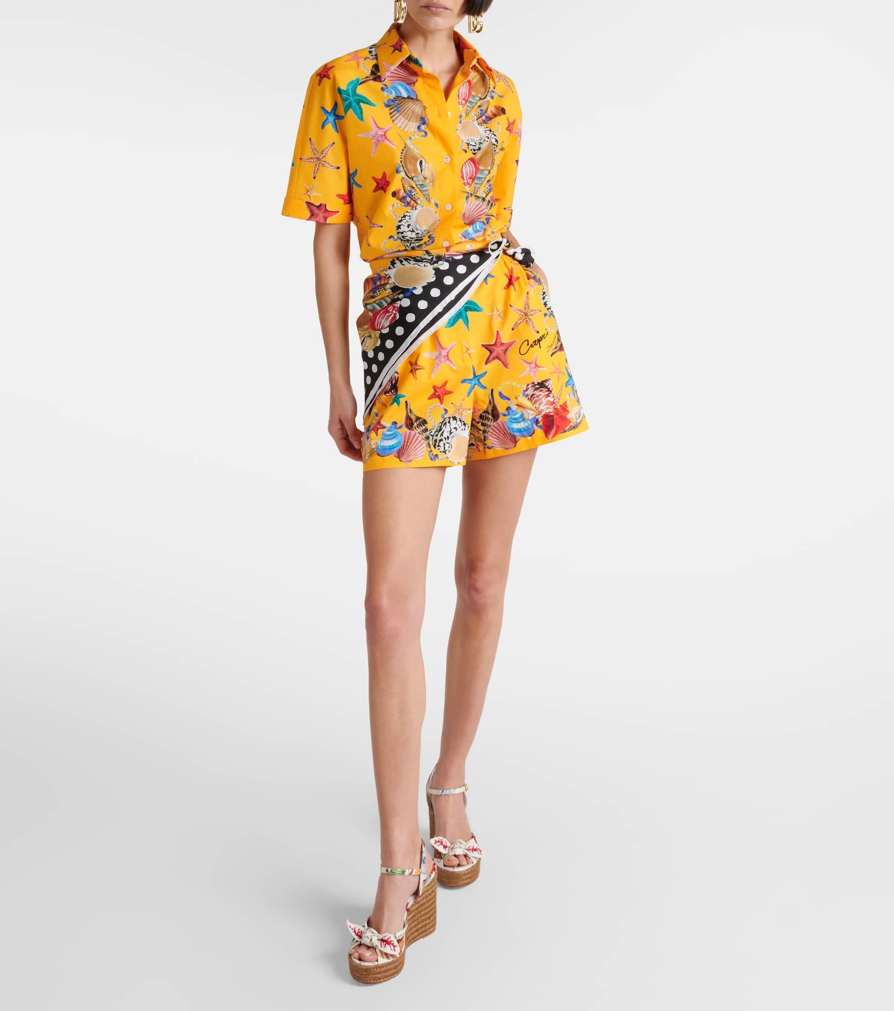 Capri printed high-rise cotton shorts - 2