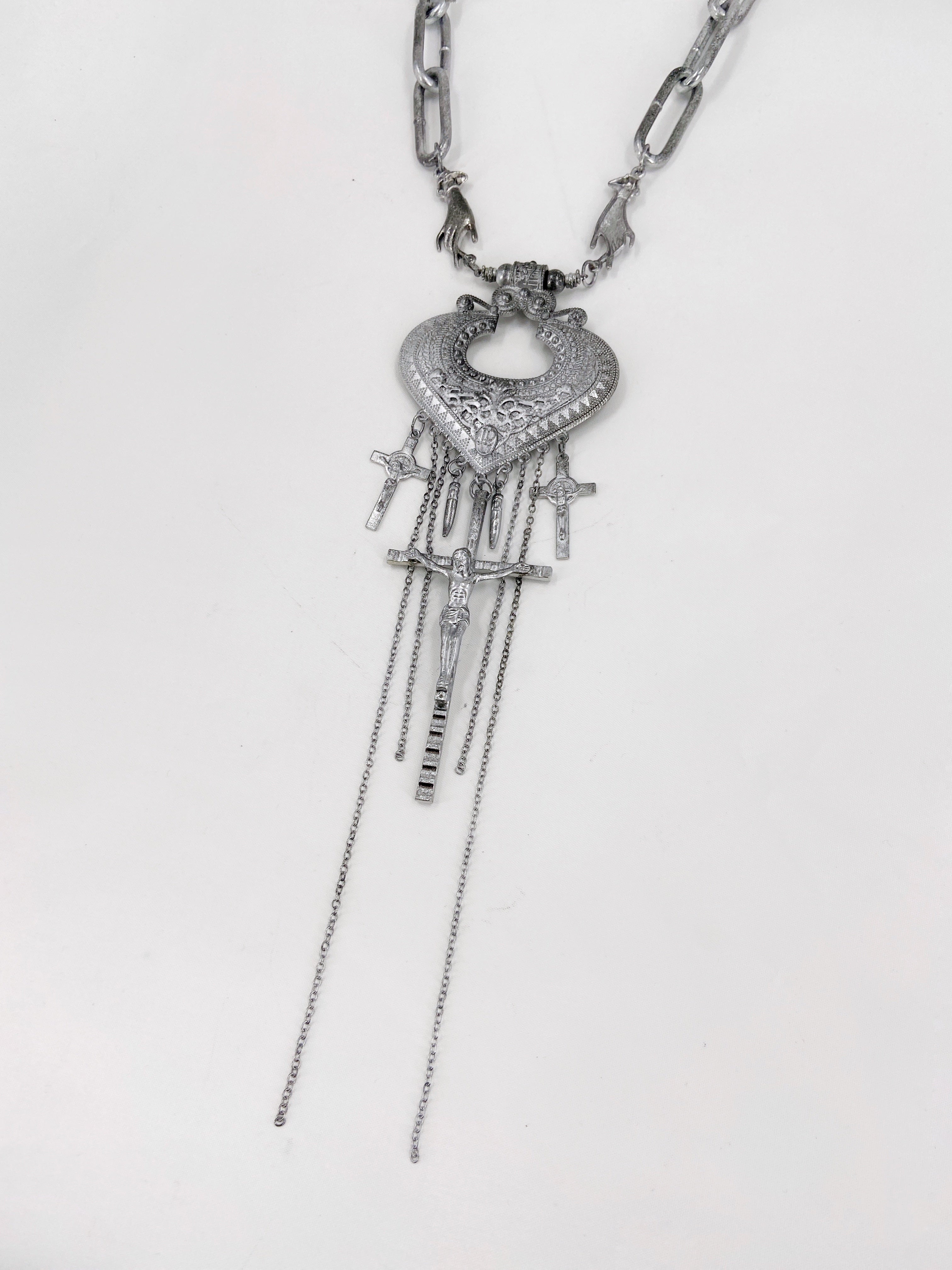 Jean Paul Gaultier 90S Sample Spade Chain Fringe Triple Crucifix Cross Chain Necklace - 7