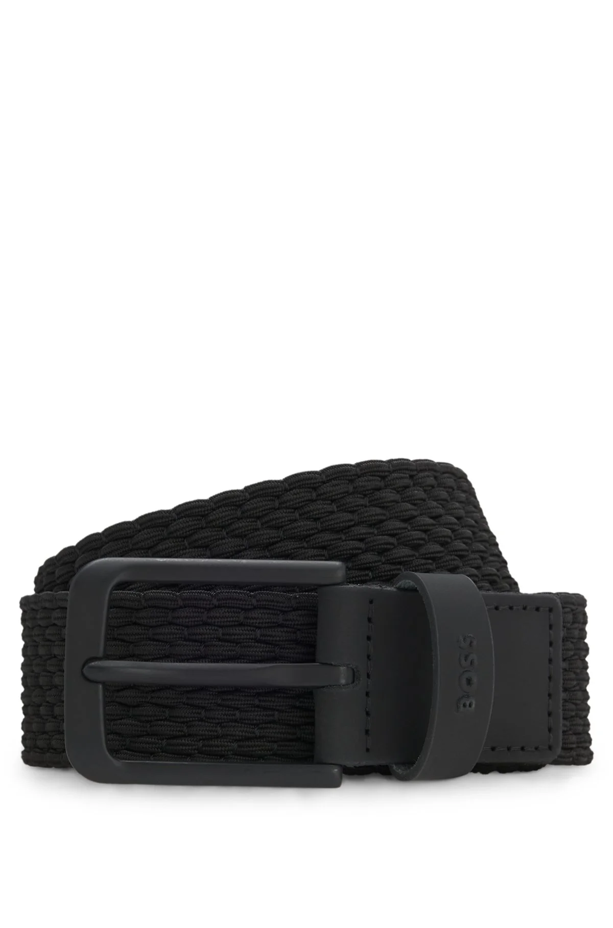 WOVEN BELT WITH LEATHER TRIMS AND LOGO DETAIL - 1