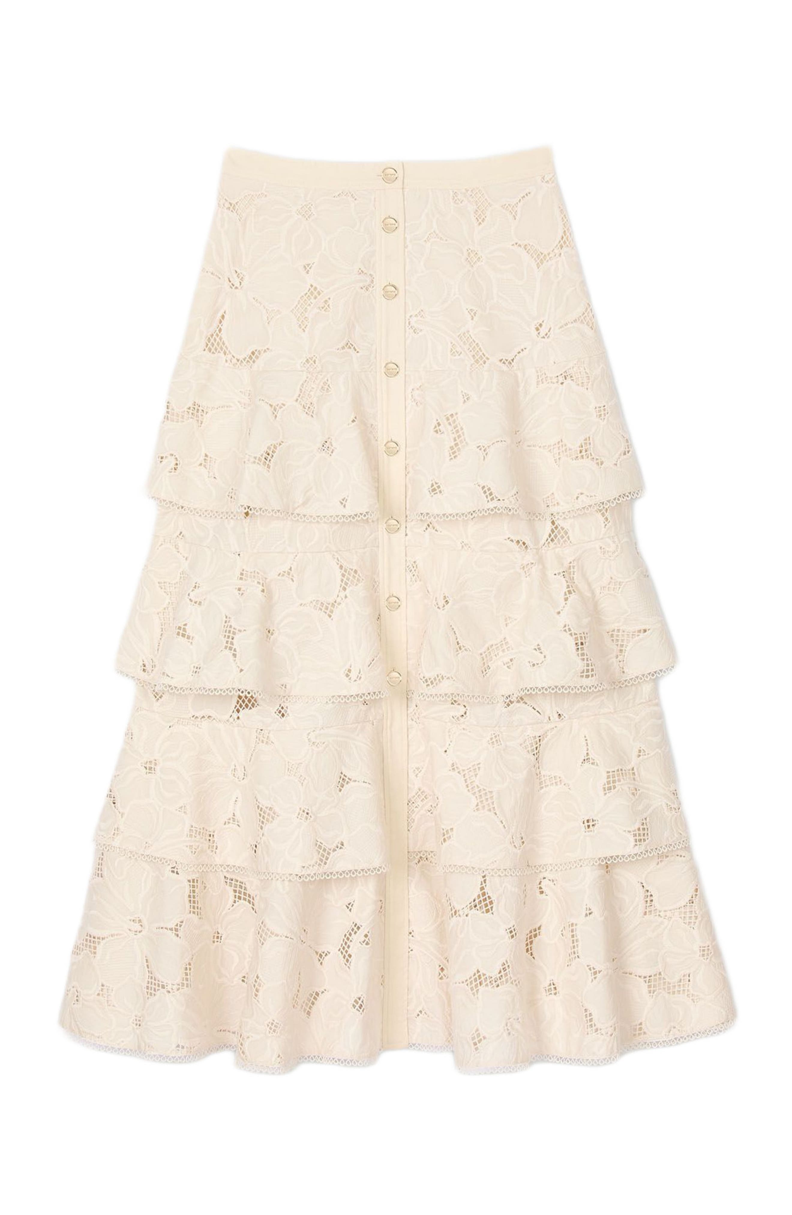 SANDRO Long frilled skirt in Ecru at Nordstrom - 6