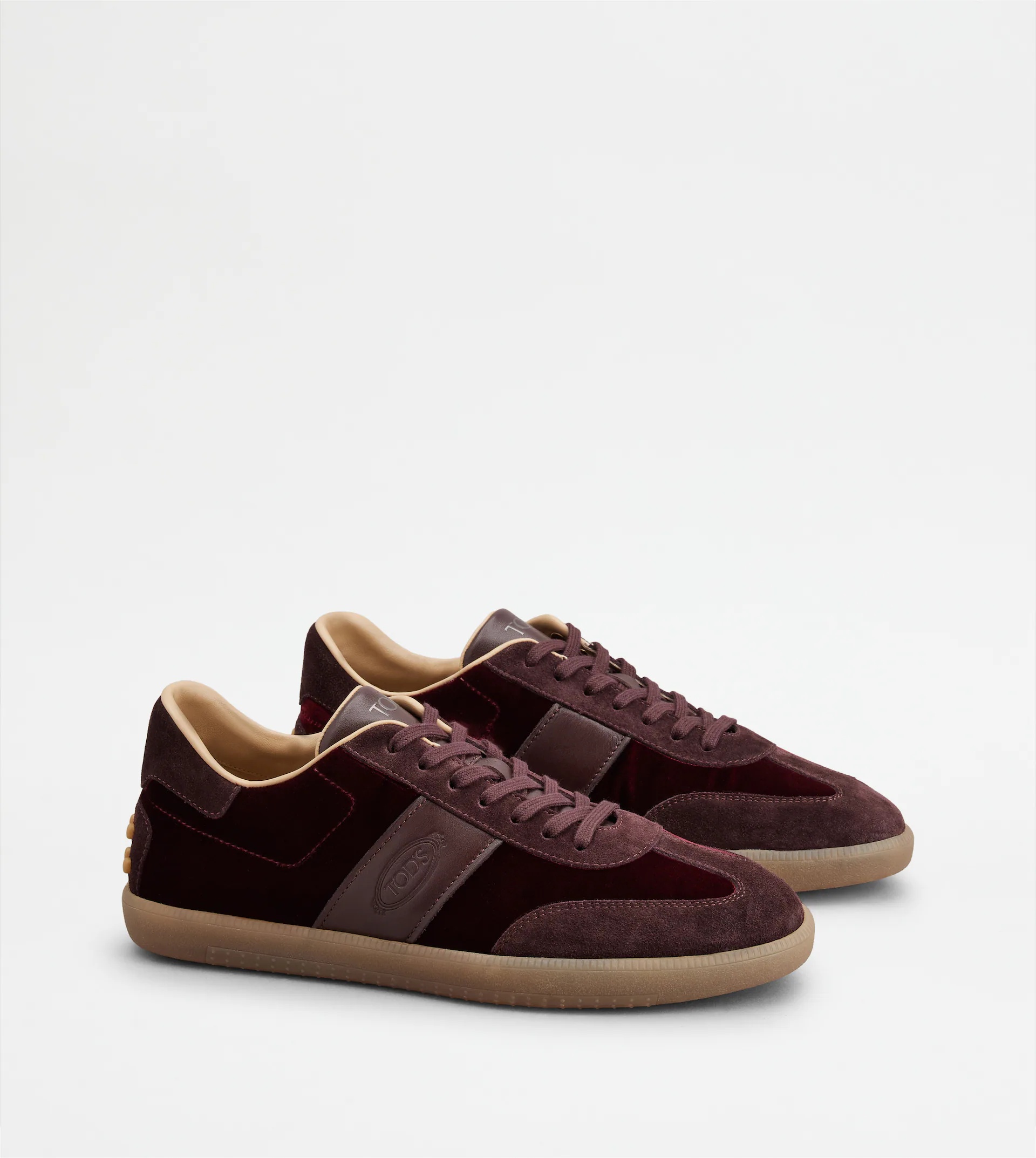 TOD'S TABS SNEAKERS IN VELVET AND SUEDE - BURGUNDY - 3