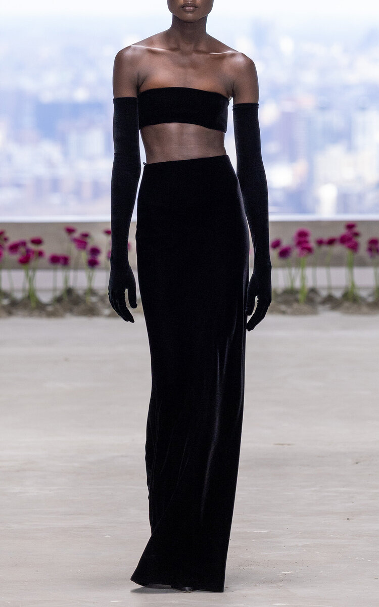 Train-Detailed Velvet Maxi Skirt black - 5