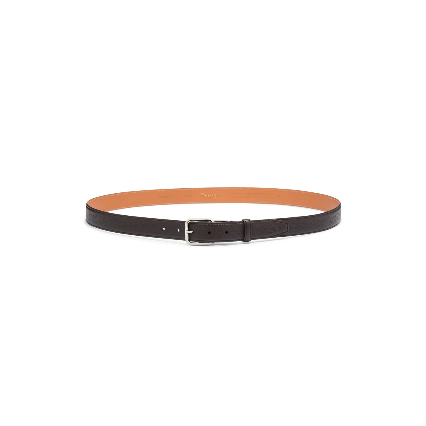 Dark brown tumbled leather adjustable belt - 3