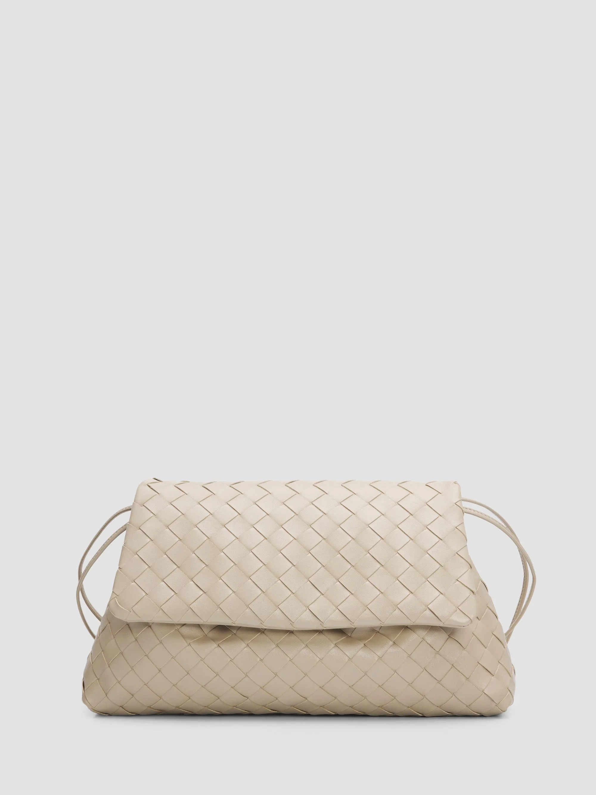 Women's Giorno Intrecciato-Leather Pouch - Ecru Gold - 1