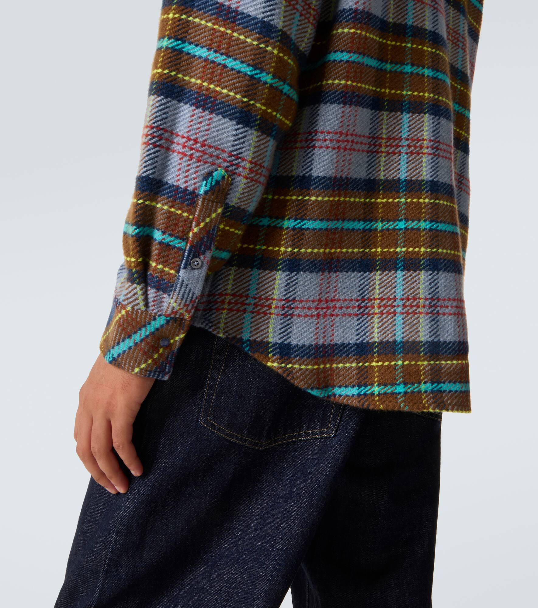 Plaid cashmere shirt with lapis lazuli - 6