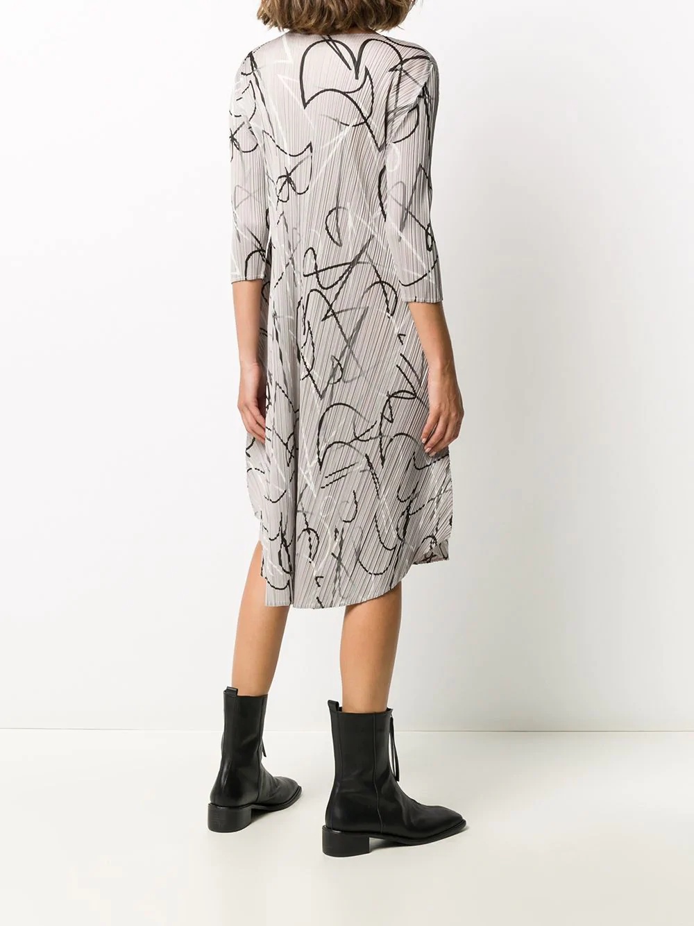 pleated abstract print dress - 4