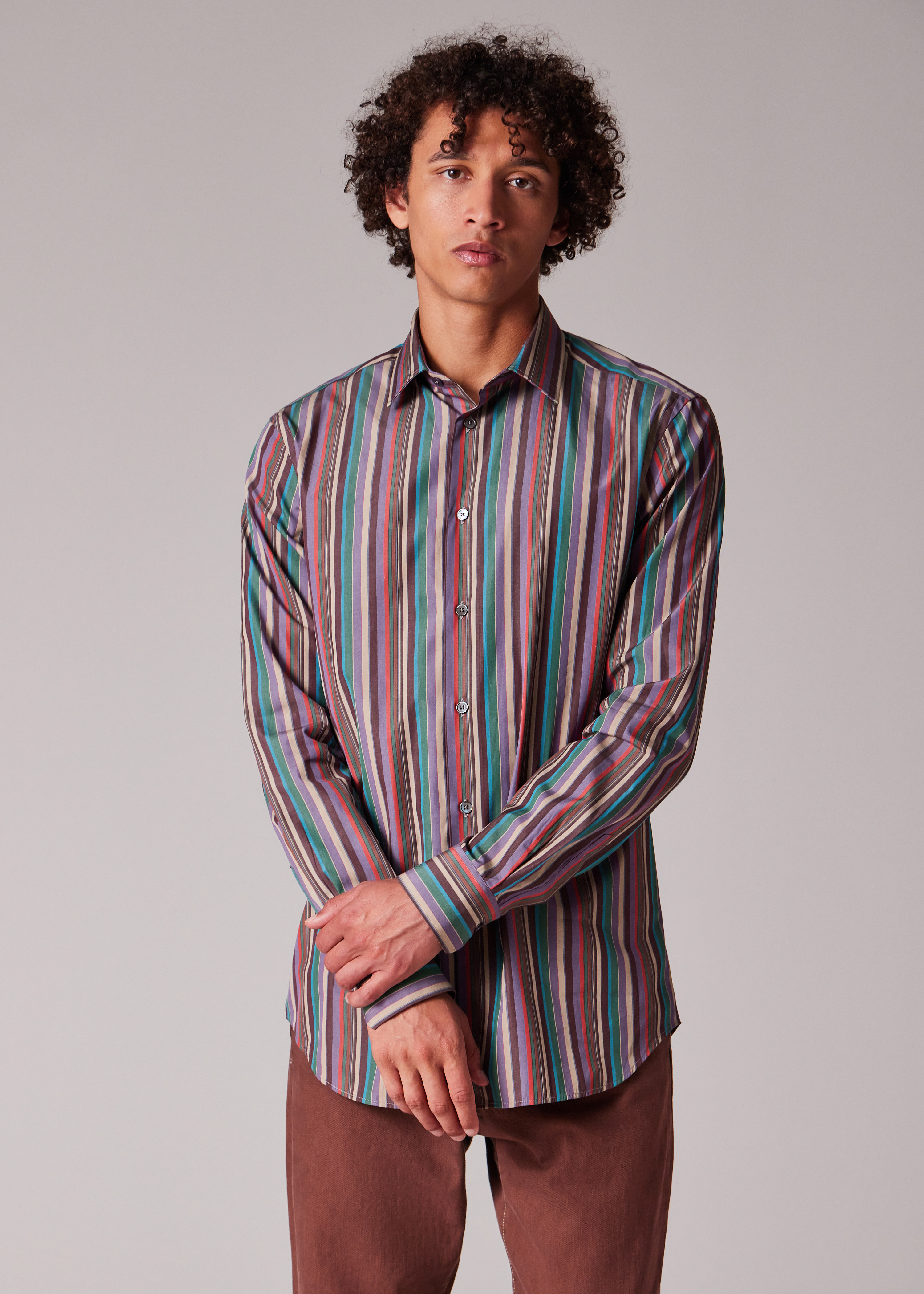 Tailored-Fit Purple Multistripe Cotton Shirt - 7