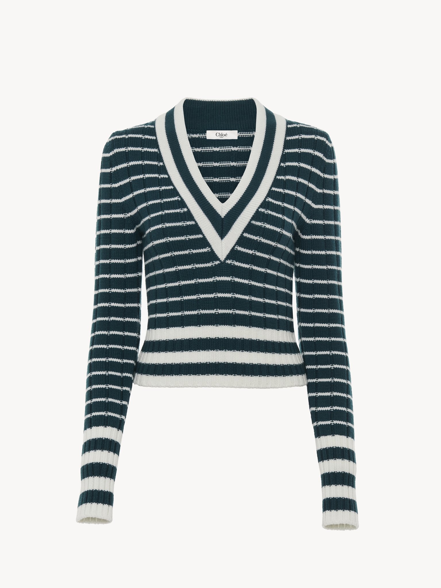 V-NECK FITTED SWEATER IN A MERINO WOOL KNIT - 2