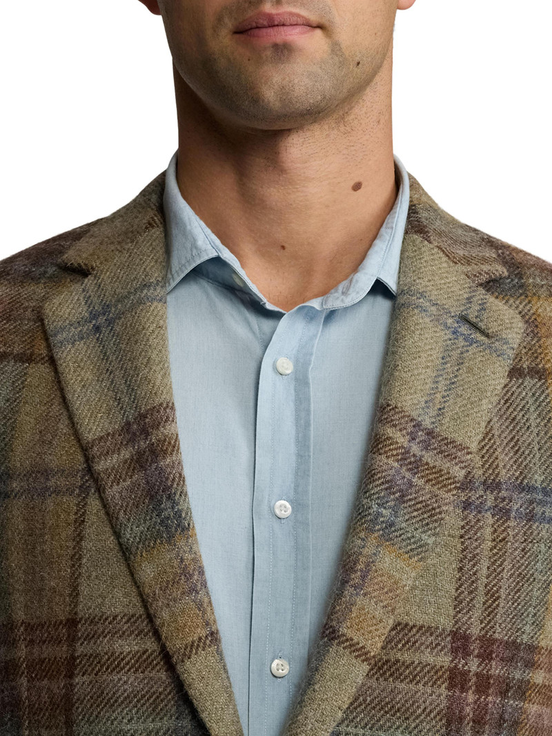 Men's Kent Hand-Tailored Plaid Wool Sportcoat - Sage Brown Tan Multi 6