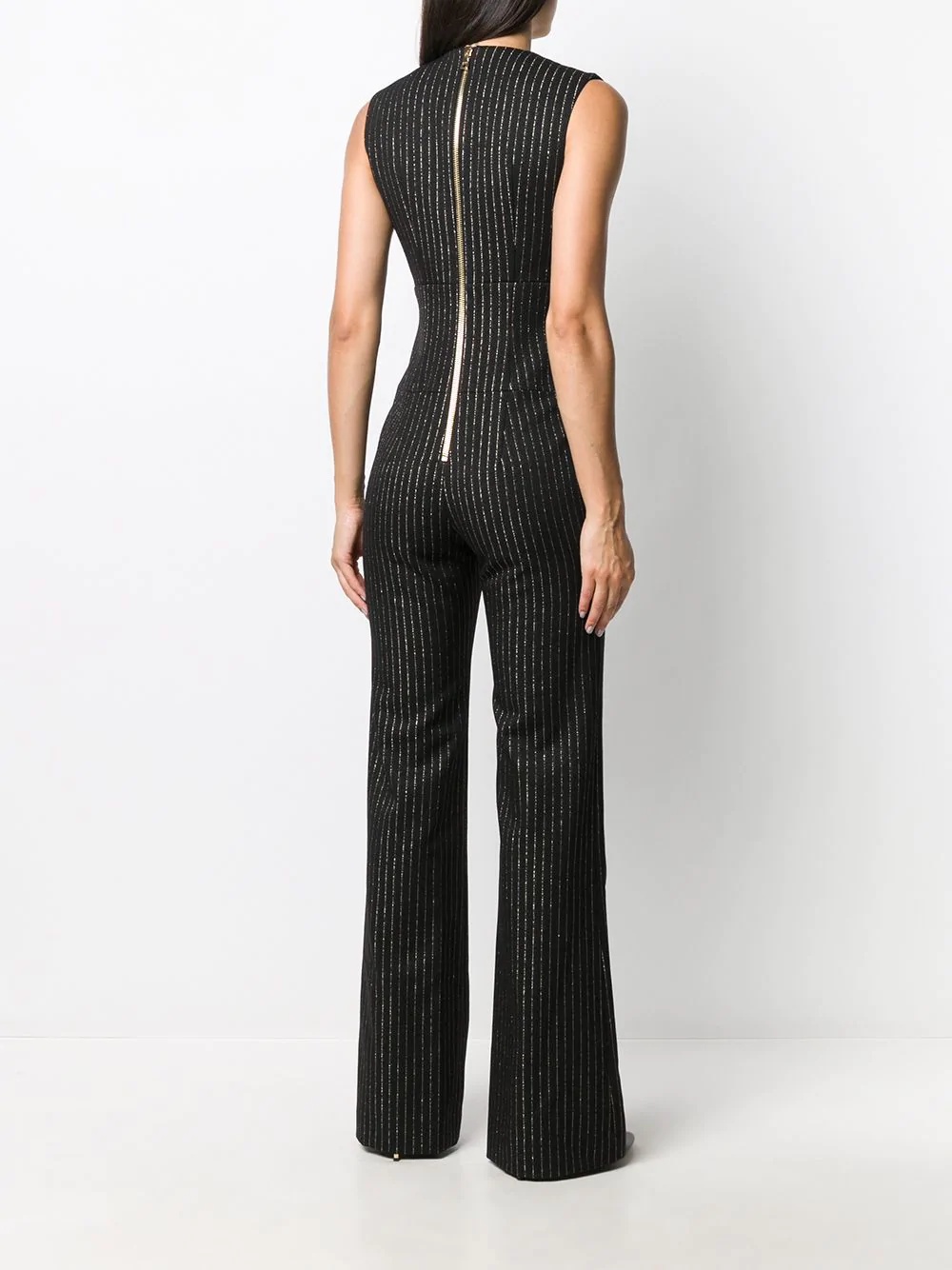 metallic threading flared jumpsuit - 4