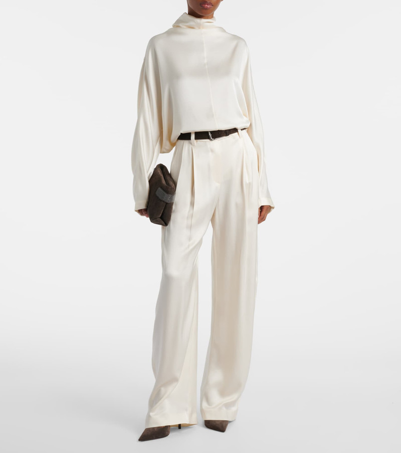 Brunello Cucinelli Mid-rise silk straight pants outlook