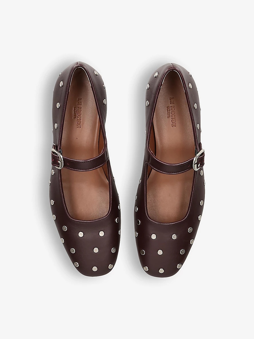 Studded single-strap leather Mary-Jane flats - 2