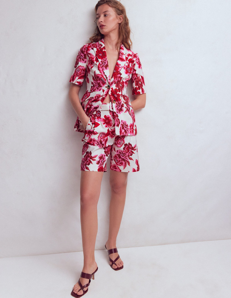 BODEN Chelsea Belted Tailored Shorts-Sangria Sunset, Floral Print outlook