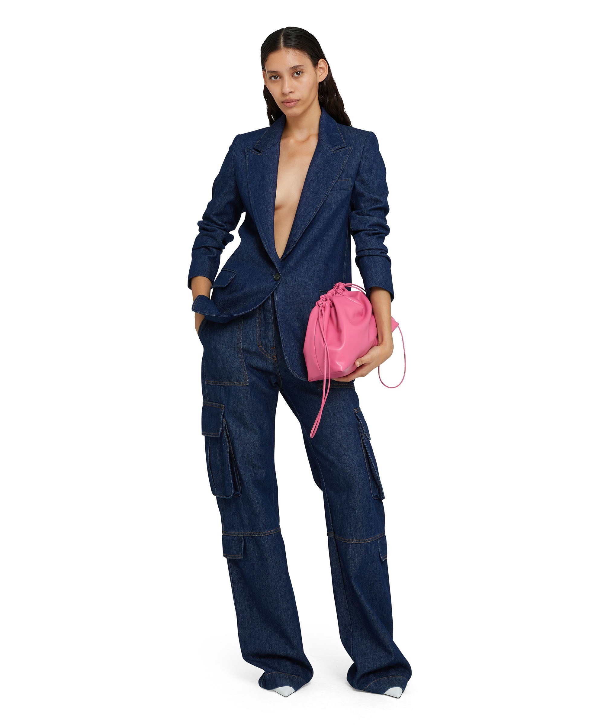 Denim single-breasted blazer with contrasting stitching - 1