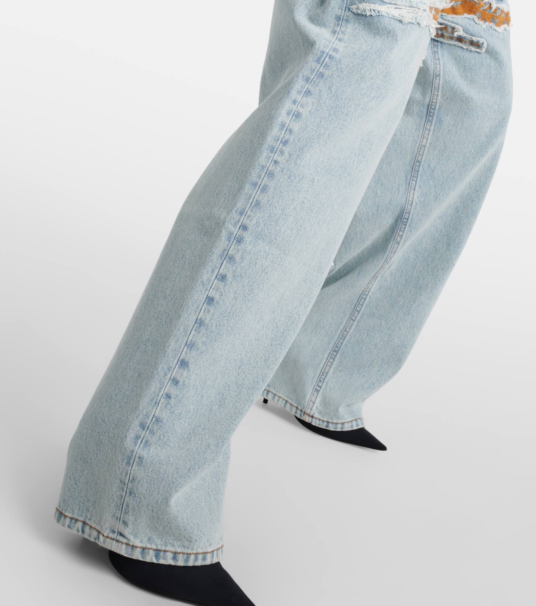 Logo embroidered high-rise wide-leg jeans - 5