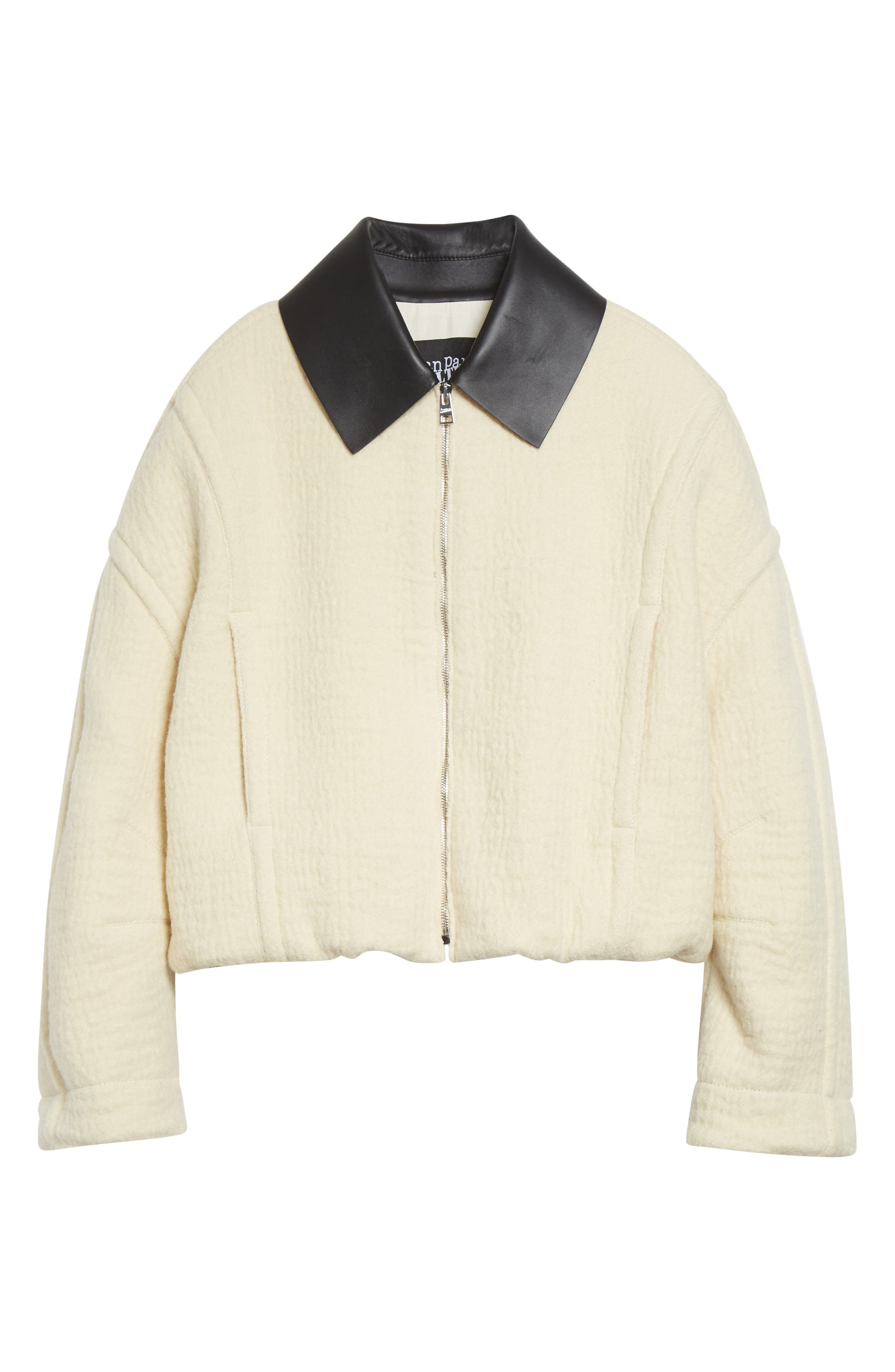 Jean Paul Gaultier Lambskin Leather Collar Bomber Jacket in Ecru/Black at Nordstrom - 1