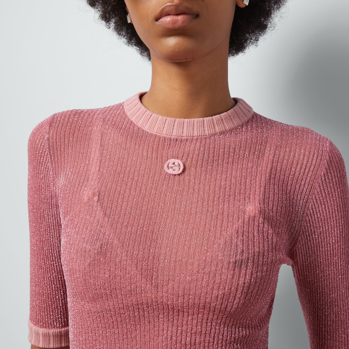 Lamé knit top with Interlocking G - 3