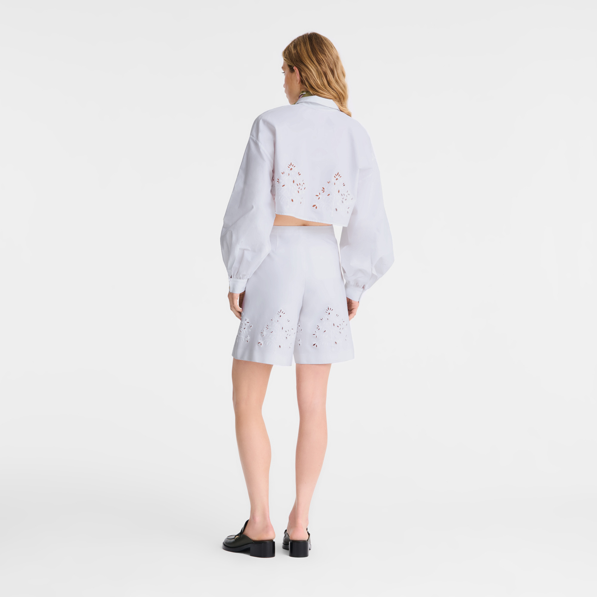 Bermuda shorts White - Embroidered gabardine - 3