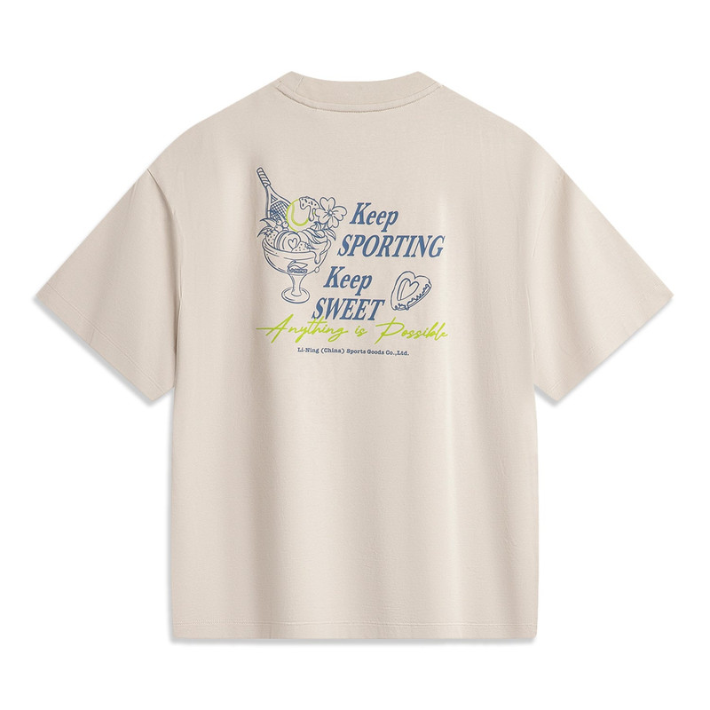Li-Ning (WMNS) Li-Ning Graphic Oversized T-shirt 'Oatmeal Grey' AHSU522-3 outlook