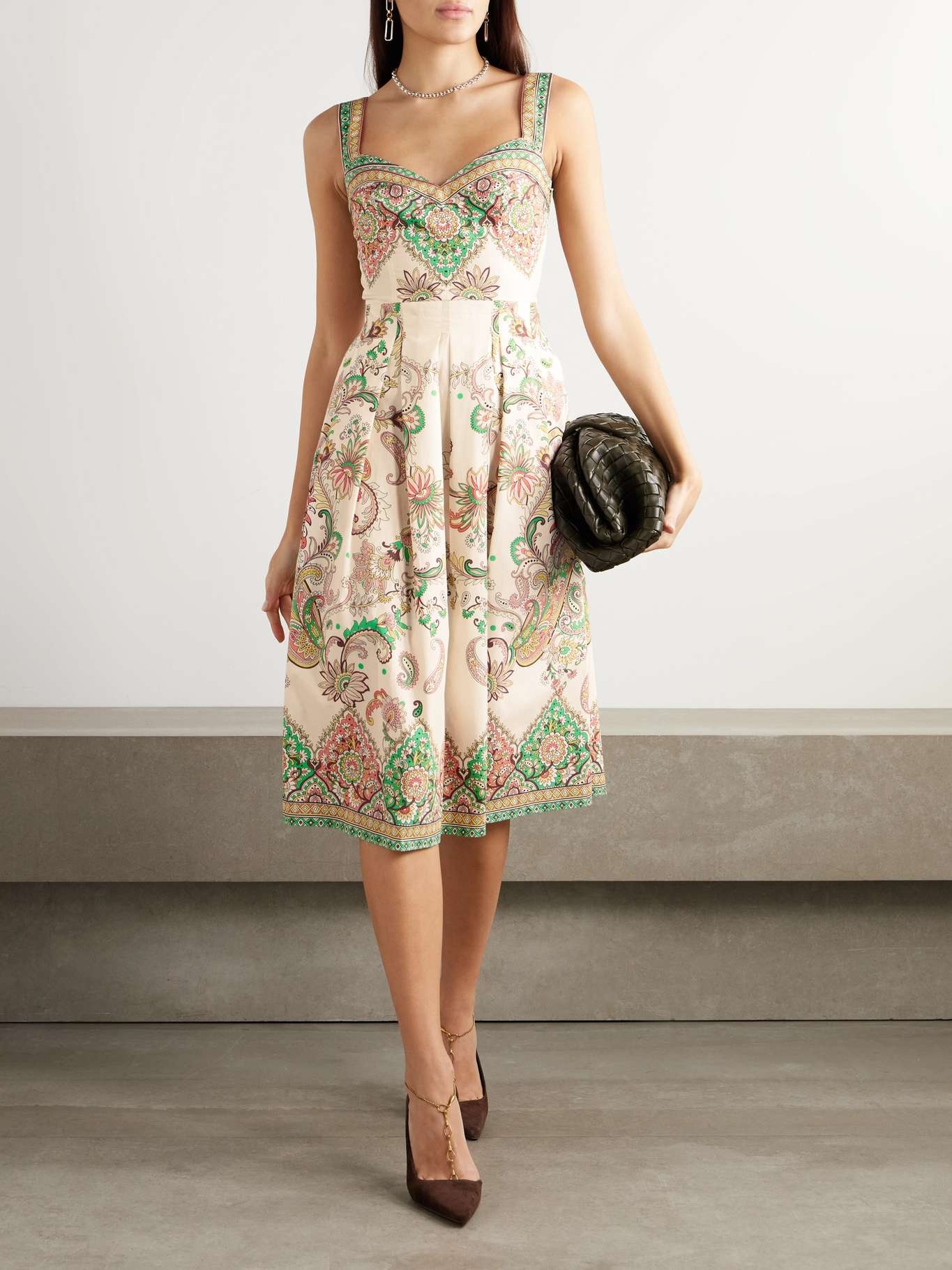 Pleated printed cotton-poplin midi dress - 2