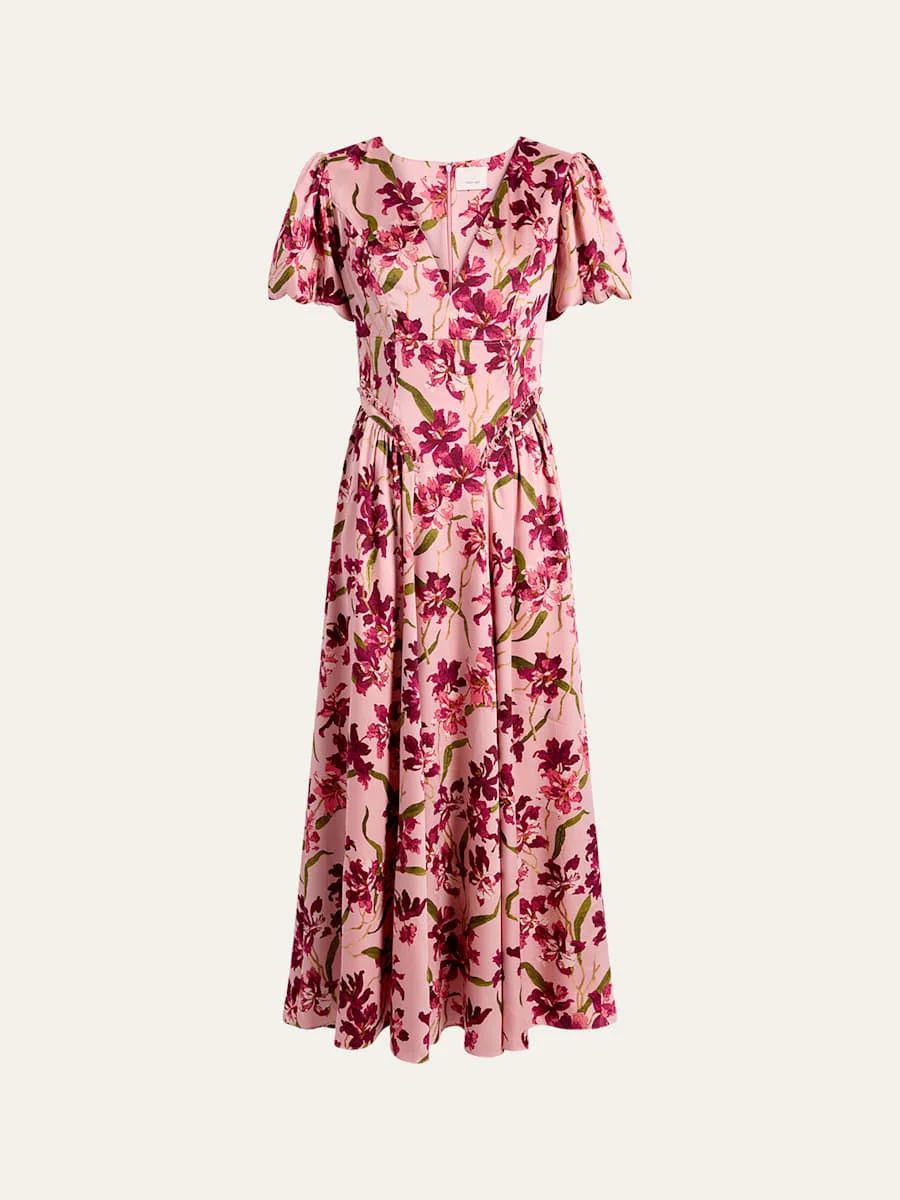 Katlin Trailing Hibiscus Midi Dress - 1