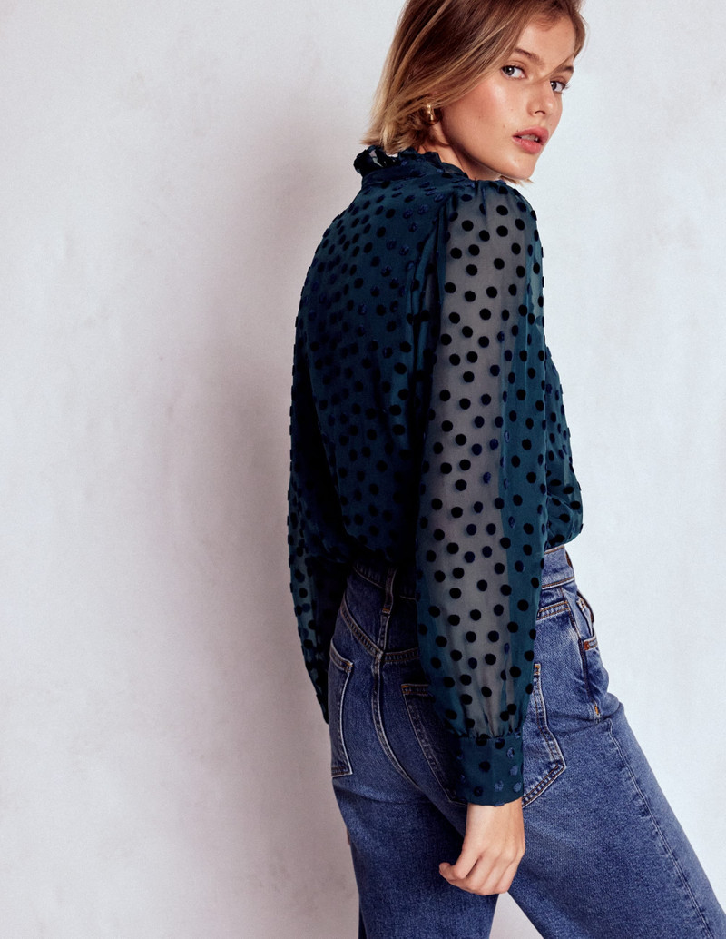 Sasha Devore Velvet Top-Navy Spot 4