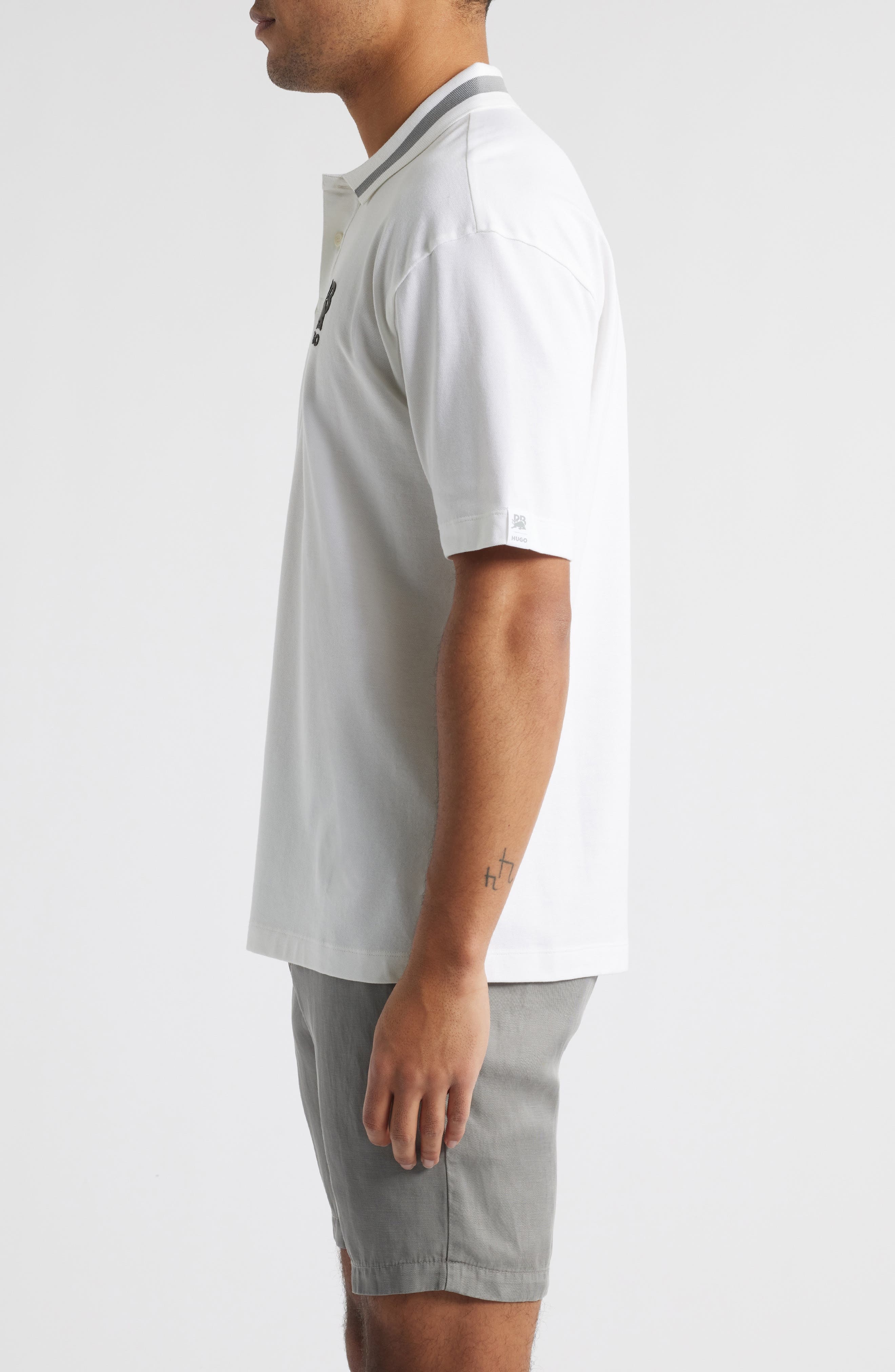 HUGO x RB Formula One™ Team Relaxed Fit Stretch Piqué Polo in White at Nordstrom - 3