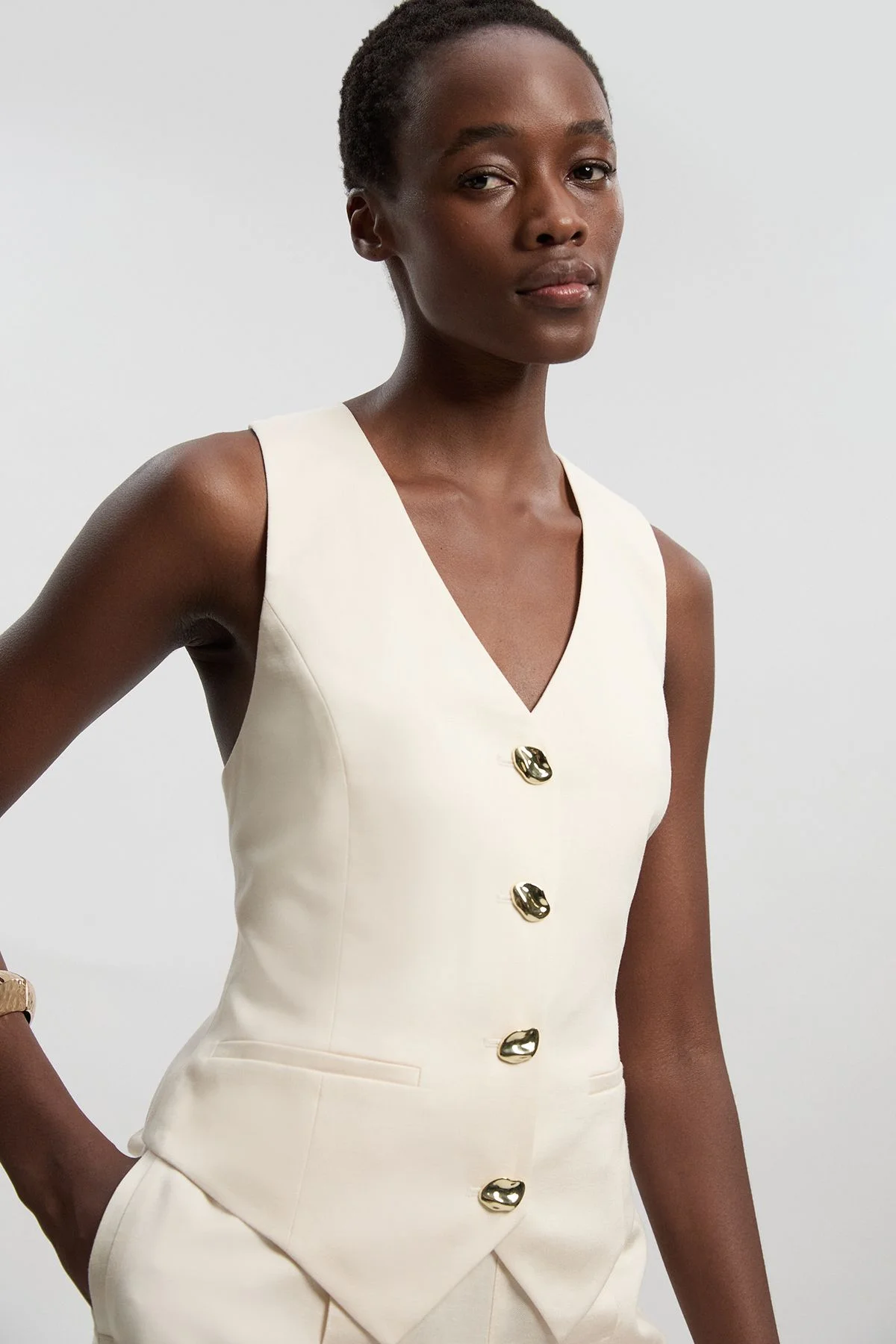 Tailored Linen Corset Back Detail Waistcoat - 1