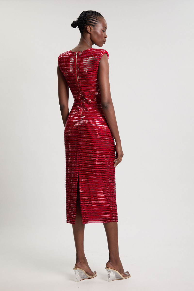 Premium Crystal Embellished Jersey Sleeveless Plunge Neck Midi Dress 3