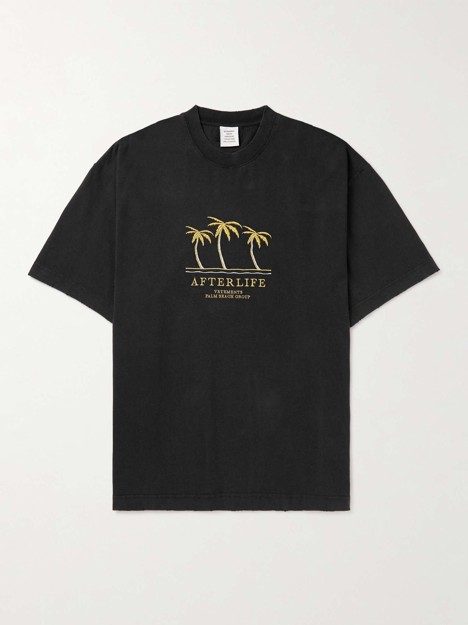 Oversized Embroidered Distressed Cotton-Jersey T-Shirt - 1