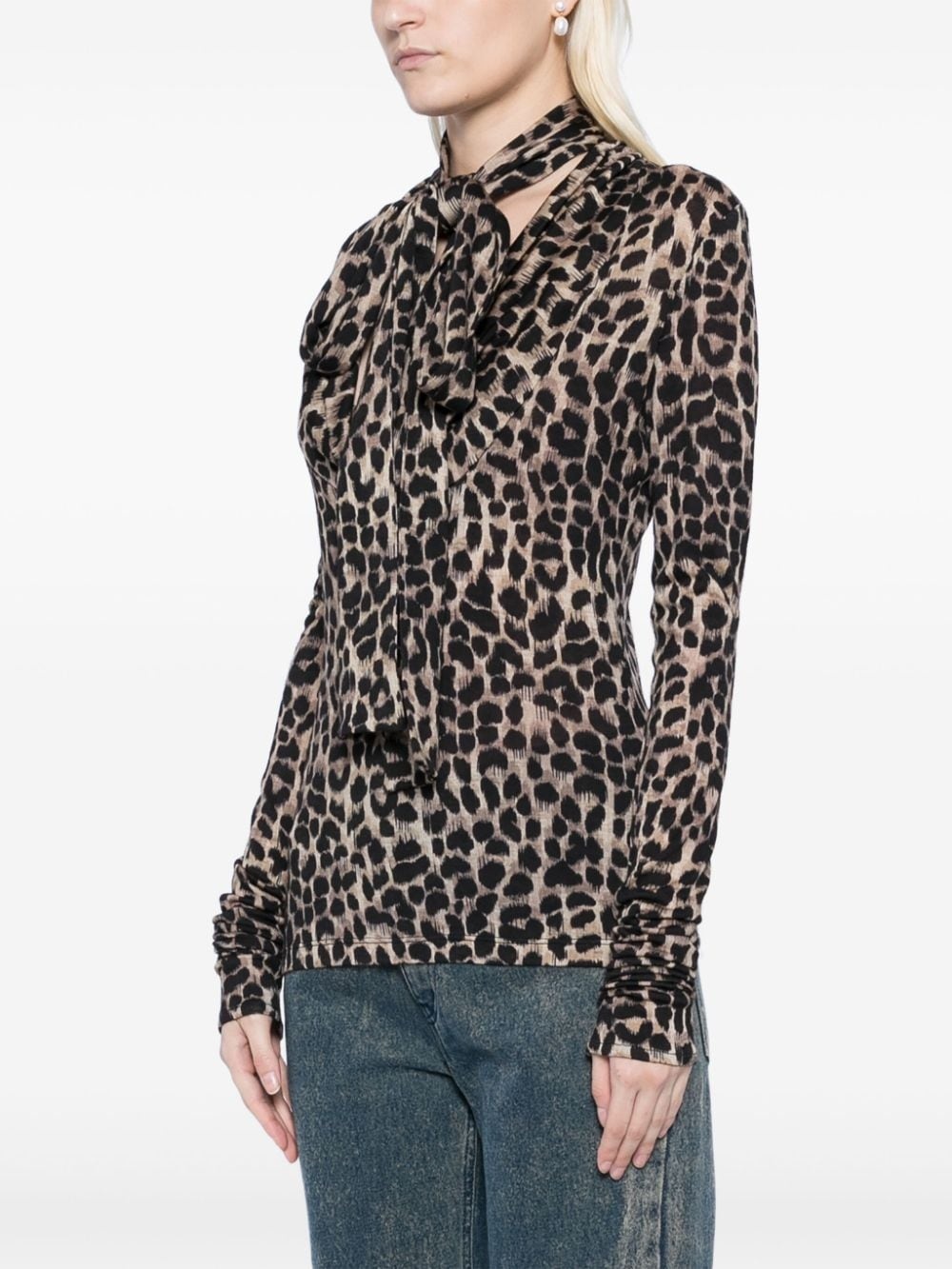 leopard-print wool top - 3