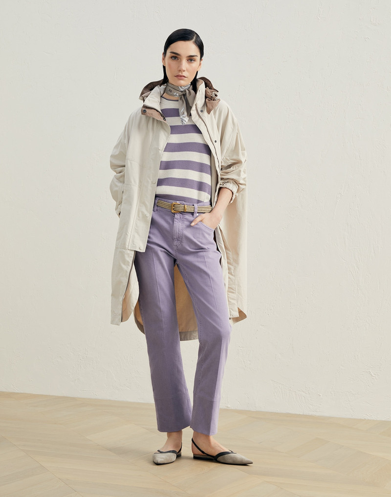 Brunello Cucinelli Garment-dyed kick flare trousers in comfort soft denim with shiny tab outlook