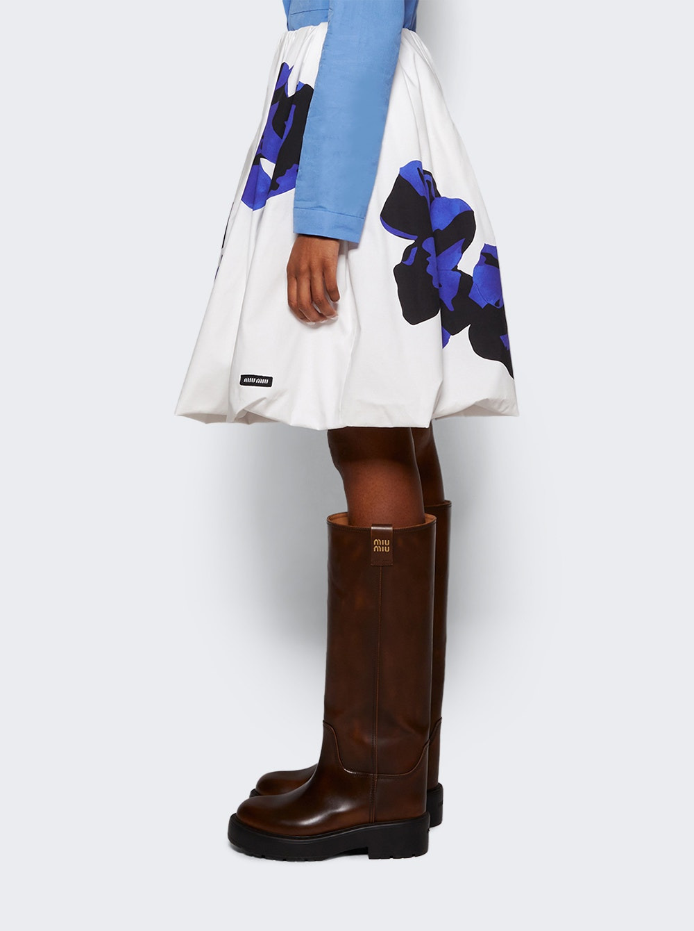 Floral Poplin And Jersey Skirt White And Violet Blue - 4