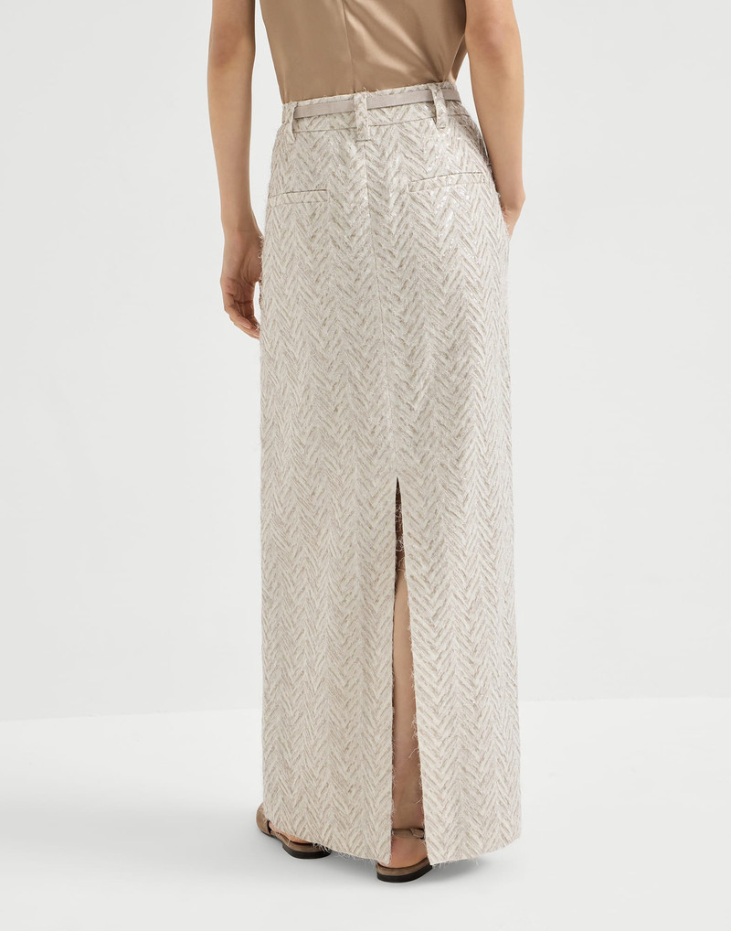 Brunello Cucinelli Dazzling maxi chevron embroidery sartorial skirt in linen outlook
