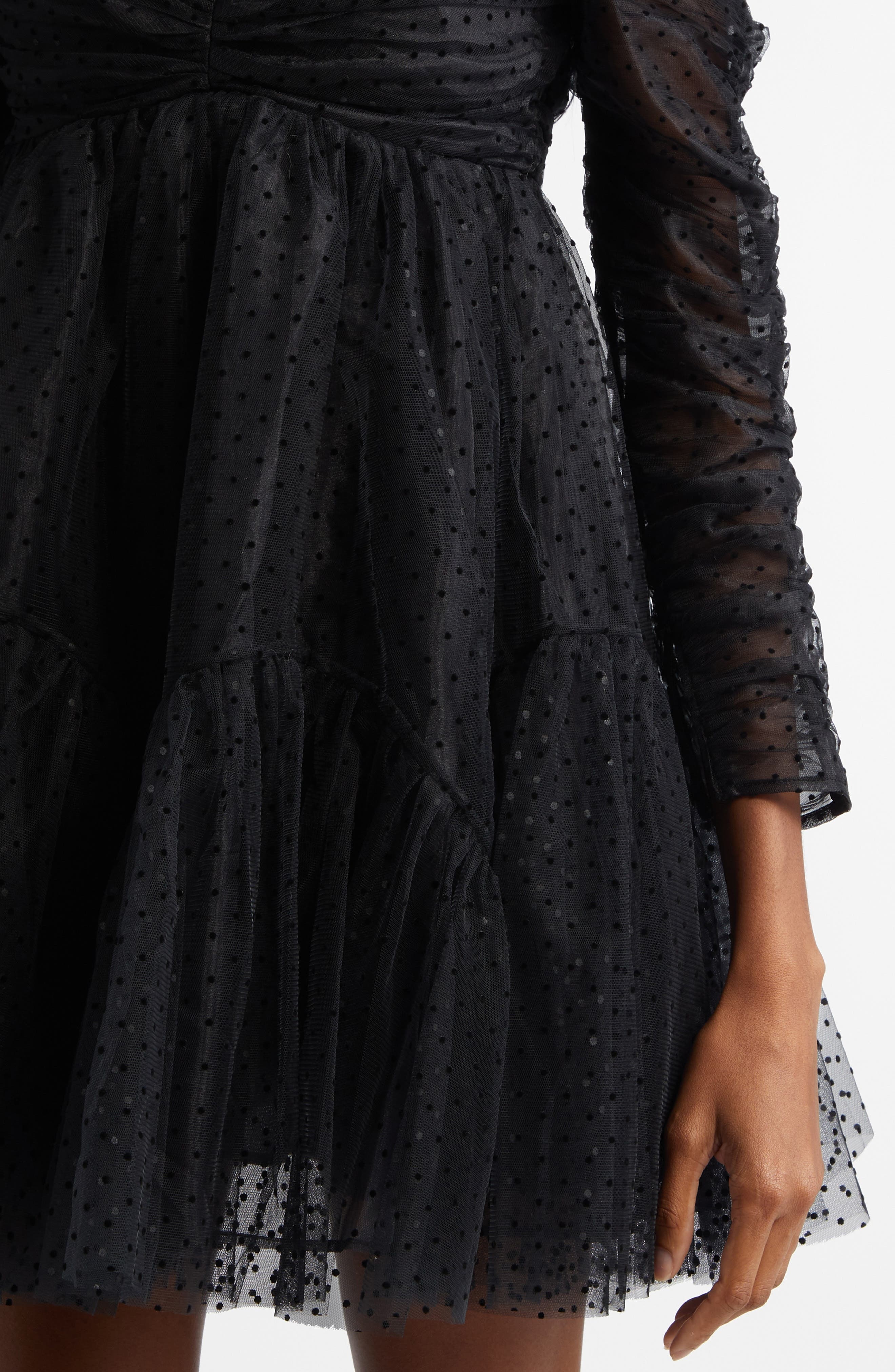 Zimmermann Polka Dot Long Sleeve Tulle Minidress in Black at Nordstrom - 4