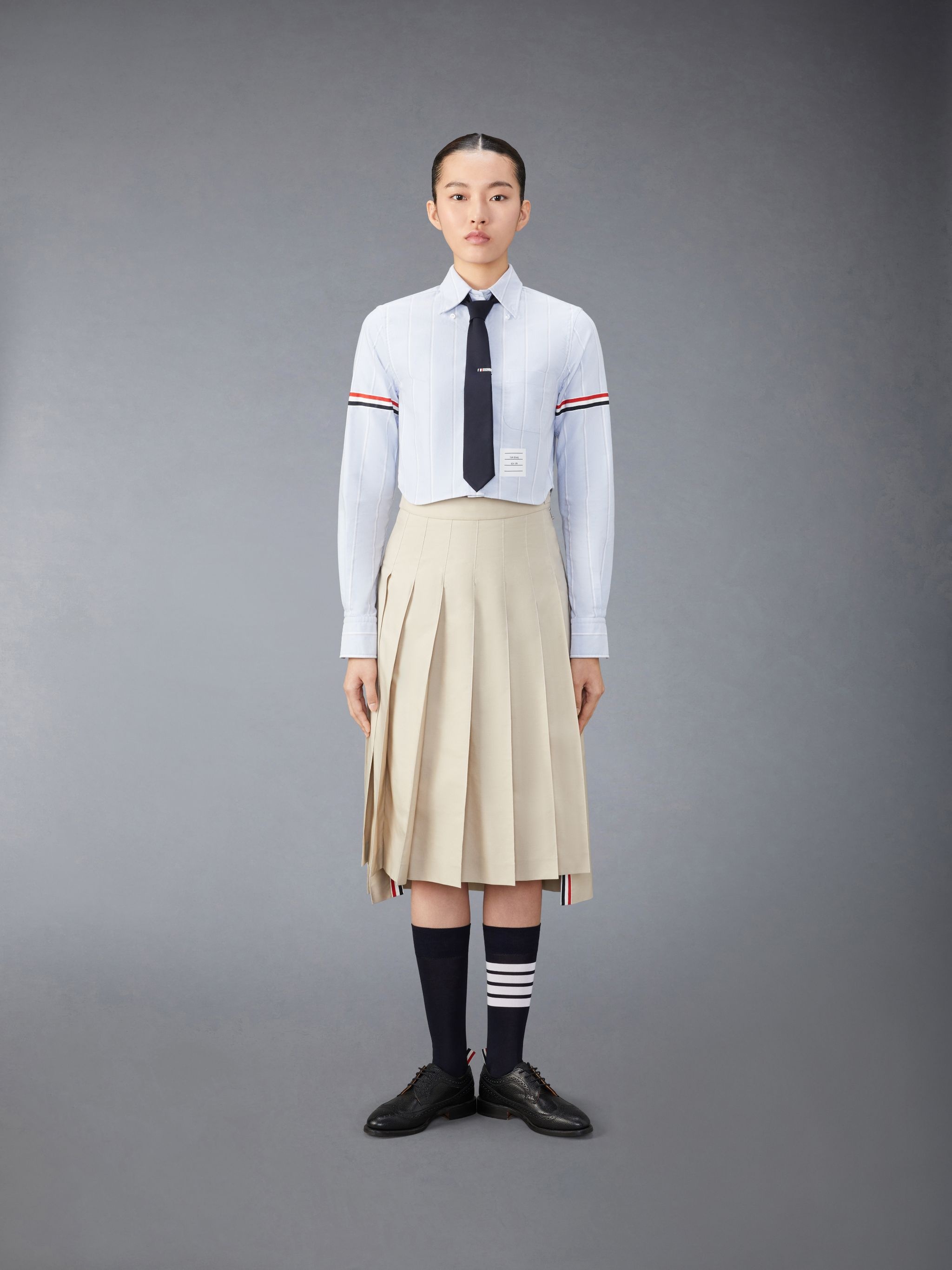 Stripe Oxford Armband Cropped Shirt - 3